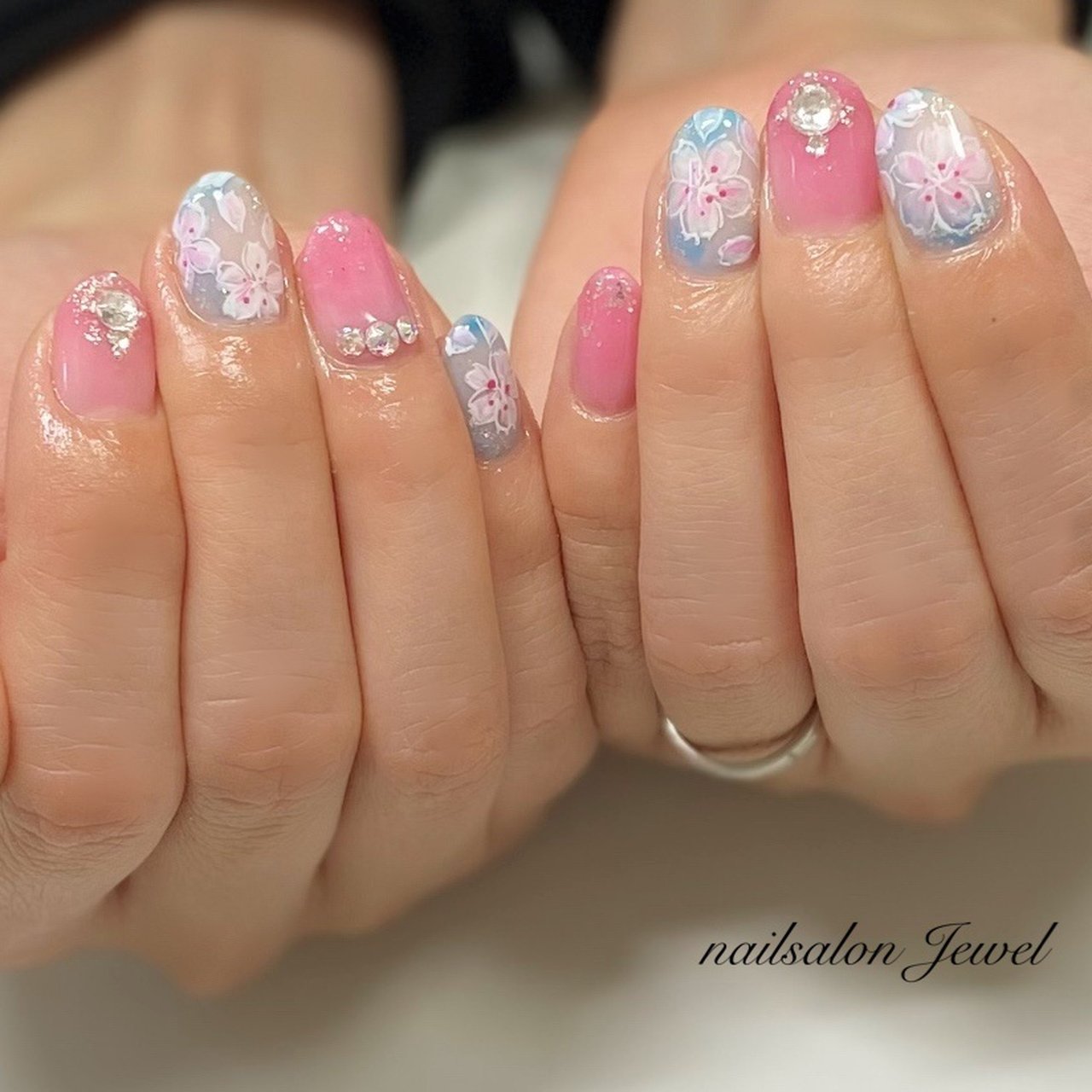 春/ハンド/フラワー/ショート/ホワイト - nailsalon Jewelのネイル