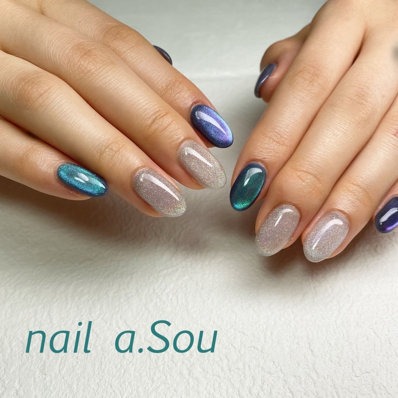 ワンカラー シースルー マグネット グリーン ブルー Nail A ｓouのネイルデザイン No ネイルブック