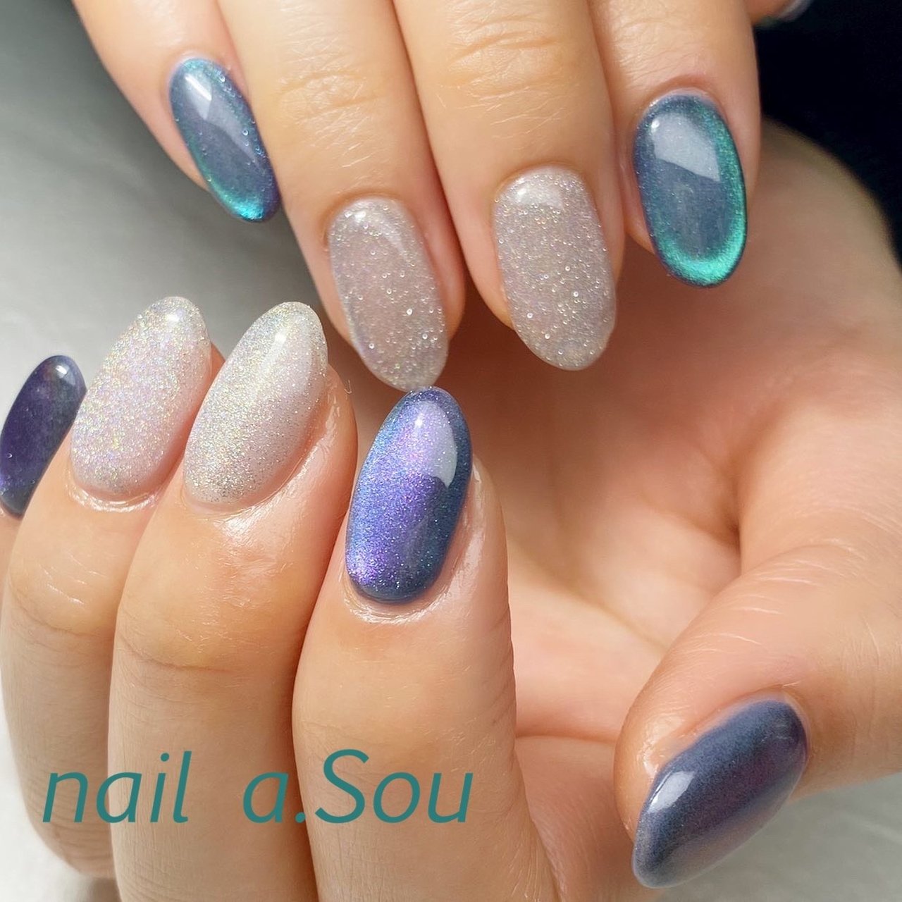 ワンカラー シースルー マグネット グリーン ブルー Nail A ｓouのネイルデザイン No ネイルブック