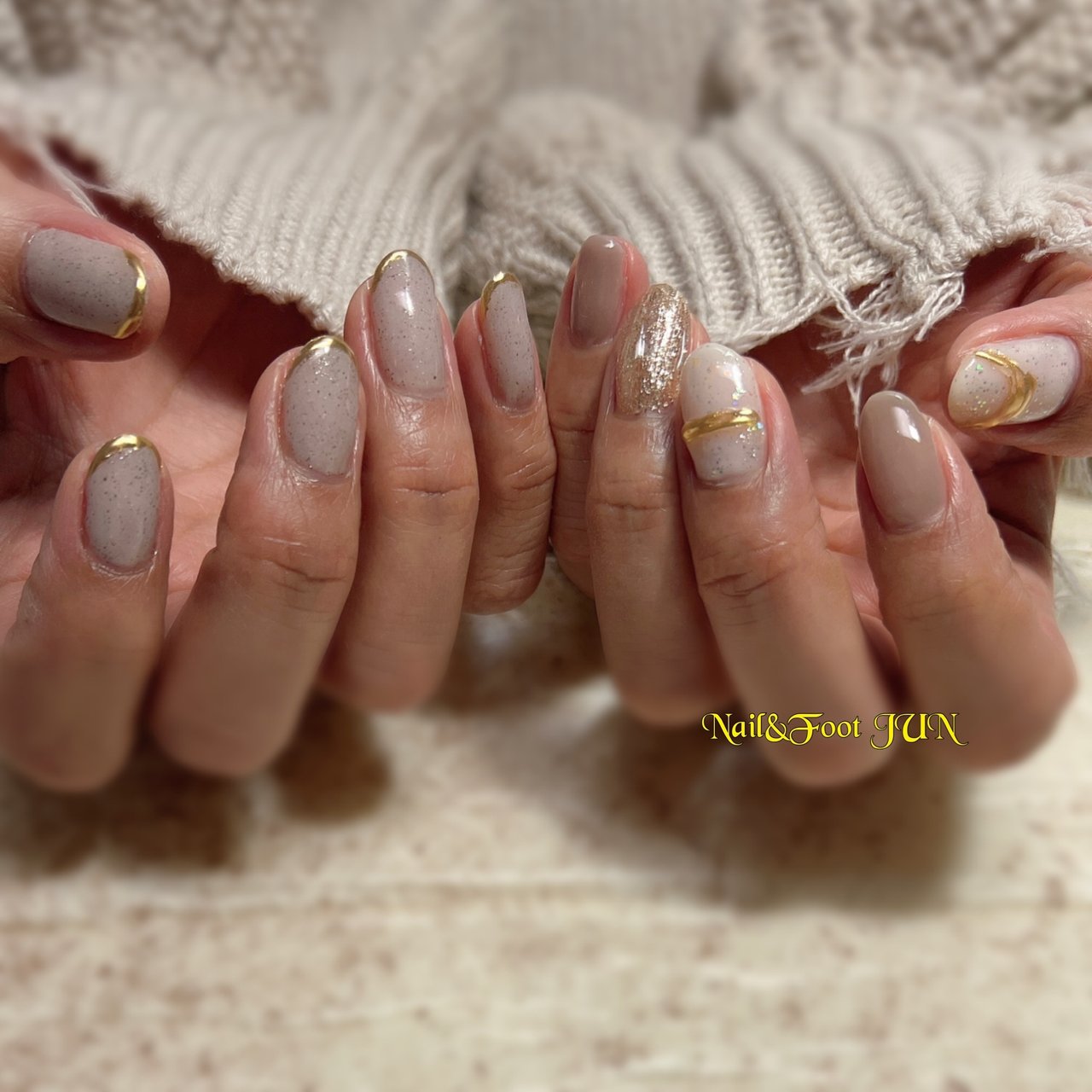 ネイルチップ ニュアンスネイル ミラーフレンチ 砂ネイル （ジェル