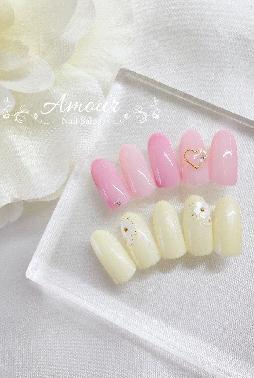 ハンド シンプル フラワー ハート ピンク Nailsalon Amourのネイルデザイン No ネイルブック