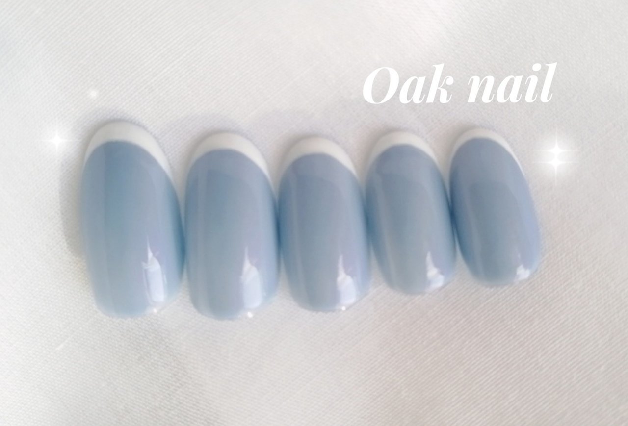 ハンド シンプル フレンチ ホワイト 水色 Nail Atelier Oakのネイルデザイン No ネイルブック