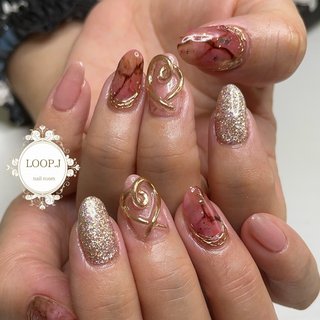 ピンク ブラウンのネイルデザイン ネイルブック