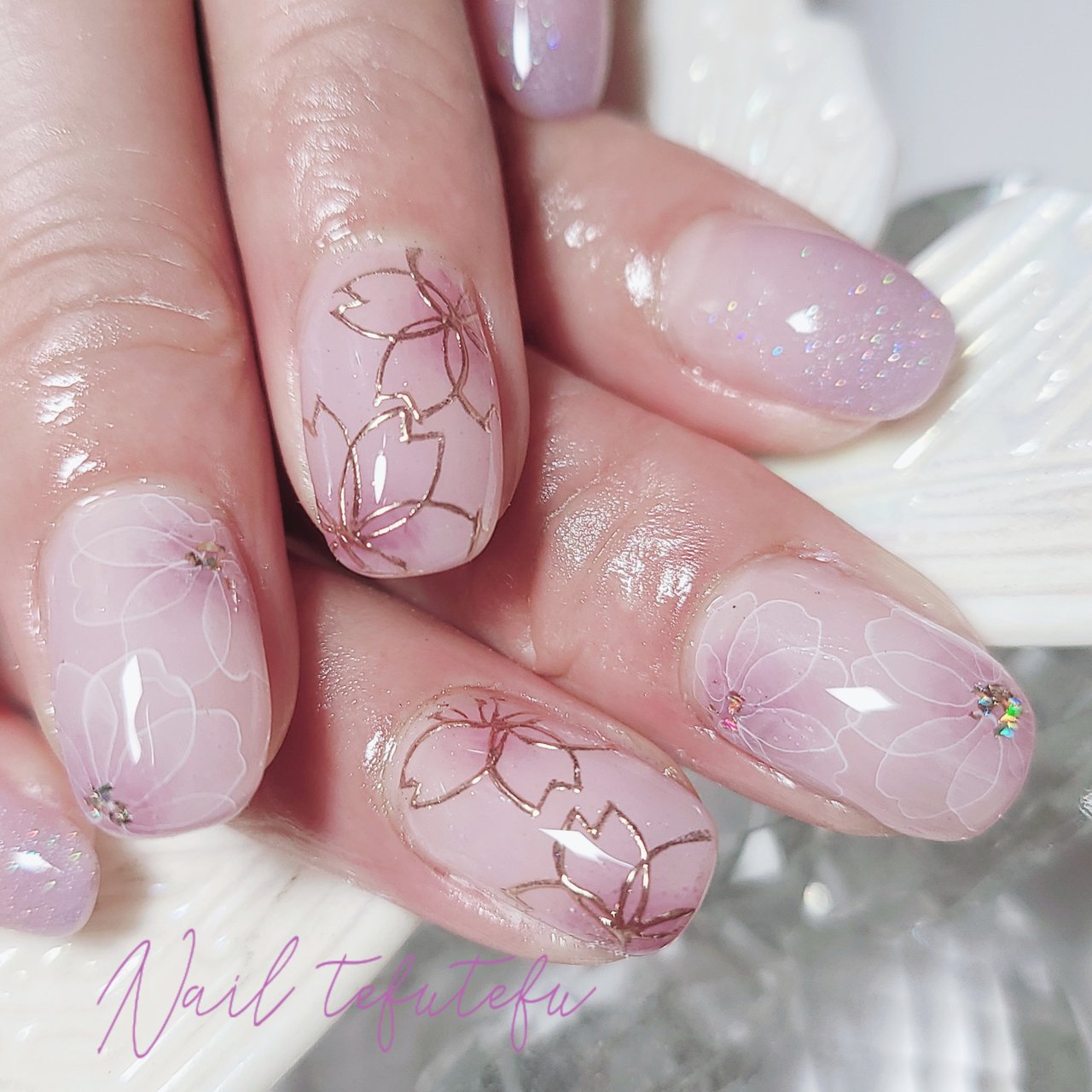 春 ハンド フラワー たらしこみ ミラー Nailtefutefuのネイルデザイン No ネイルブック