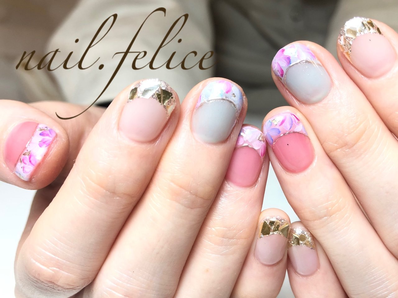 春 ハンド フレンチ フラワー ショート Nail Feliceのネイルデザイン No ネイルブック