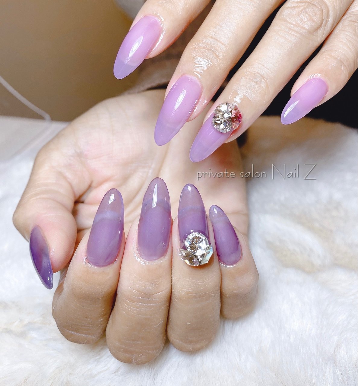 ハンド ビジュー ワンカラー ロング パープル Nail Z ネイルジー のネイルデザイン No ネイルブック