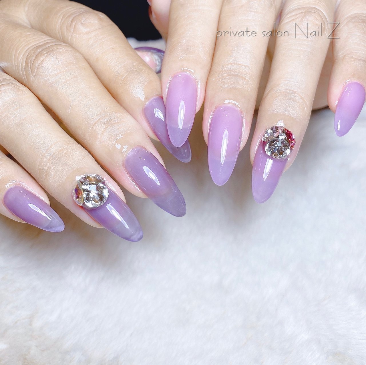 ハンド ビジュー ワンカラー ロング パープル Nail Z ネイルジー のネイルデザイン No ネイルブック