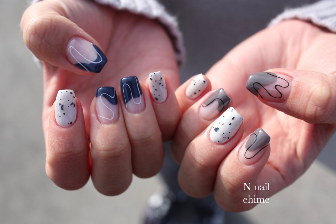 ハンド クリア ベージュ ネイビー Naoのネイルデザイン No ネイルブック
