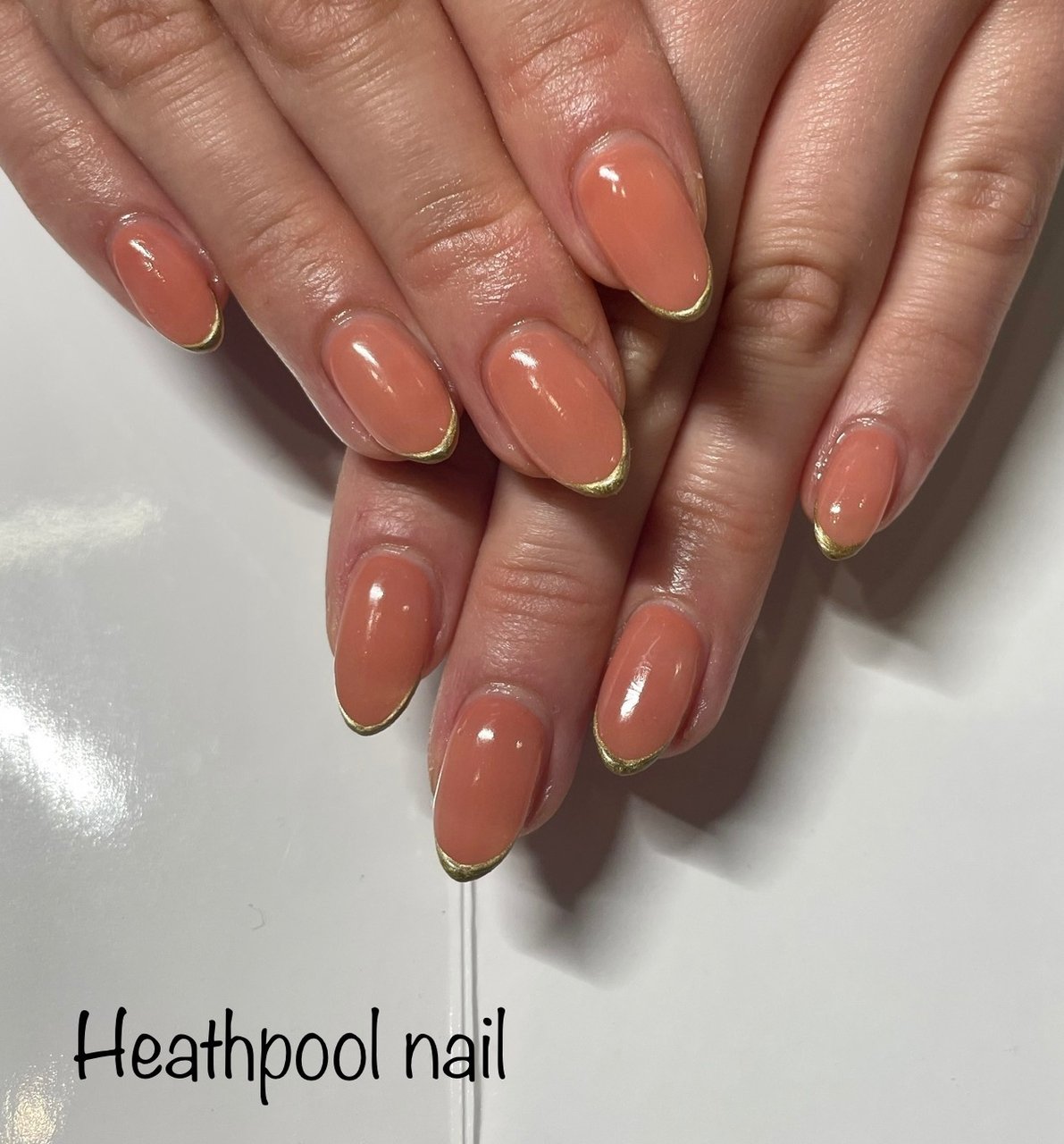 ハンド フレンチ オレンジ ゴールド メタリック Heathpoolnailのネイルデザイン No ネイルブック
