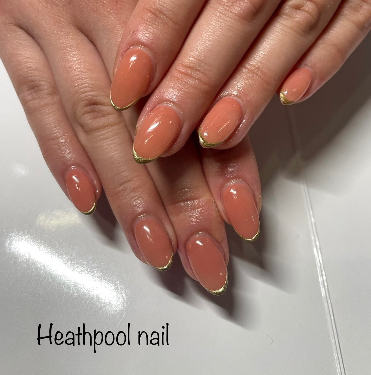 ハンド フレンチ オレンジ ゴールド メタリック Heathpoolnailのネイルデザイン No ネイルブック