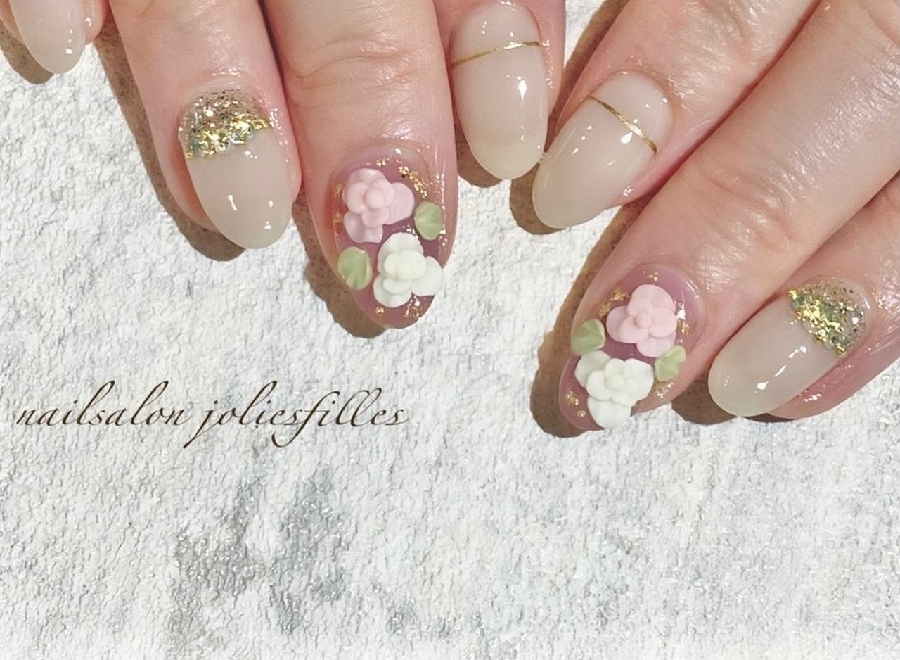 春 ハンド フレンチ フラワー 3d Jolies Fillesのネイルデザイン No ネイルブック