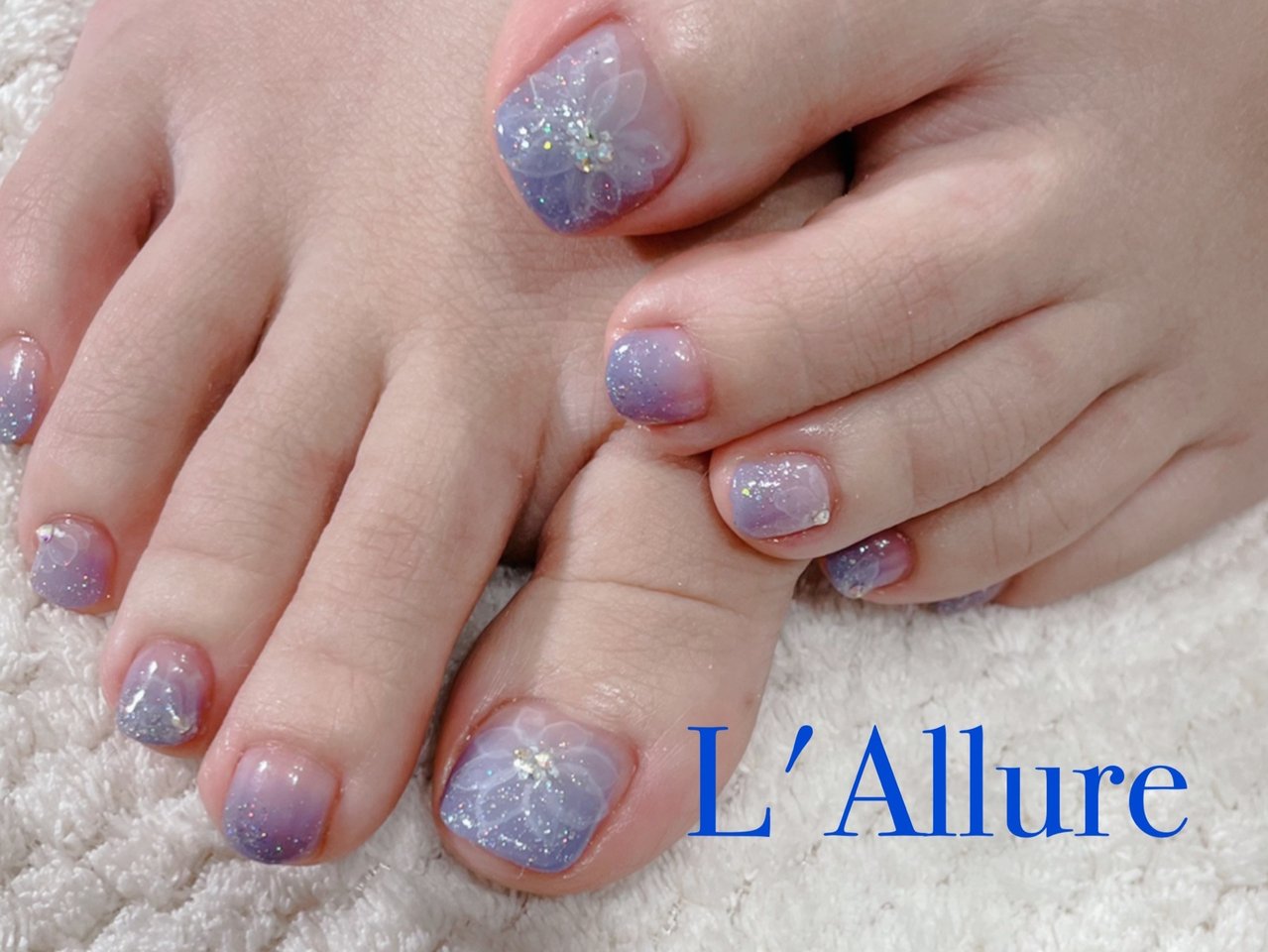 フット フラワー ボタニカル 水色 ブルー Nail Salon L Allureのネイルデザイン No ネイルブック