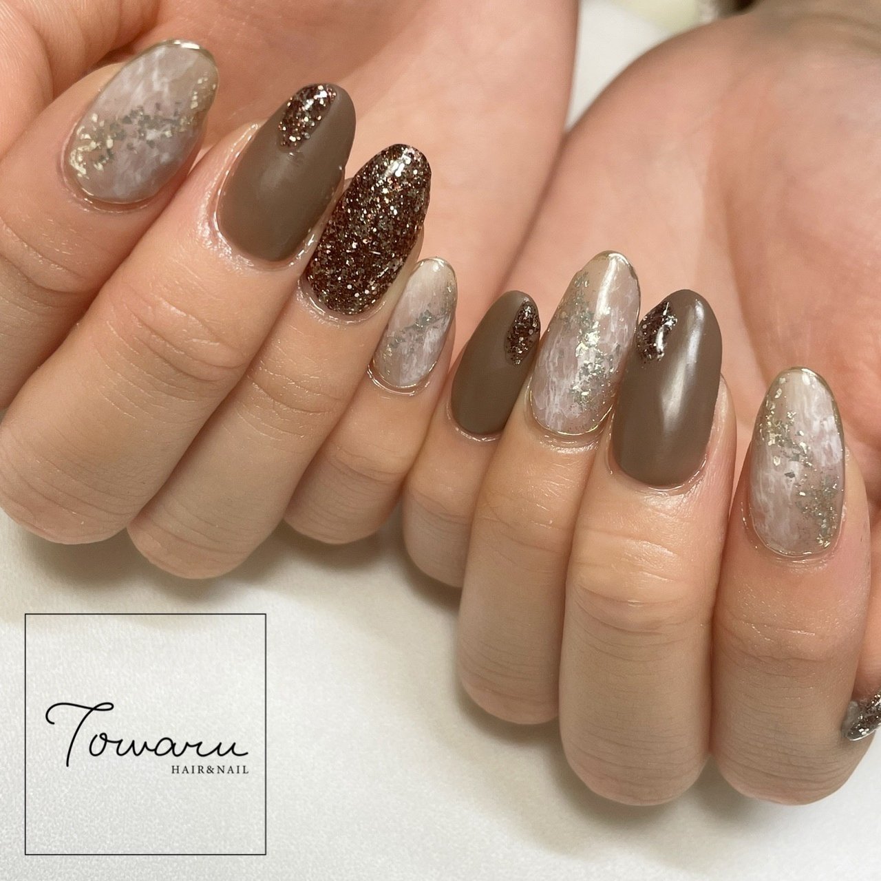オールシーズン/ハンド/ラメ/ニュアンス/ブラウン - nailsalon