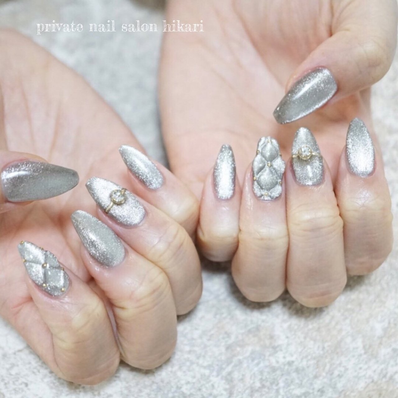 オールシーズン/ハンド/キルティング/ロング/グレー - hikarinailの