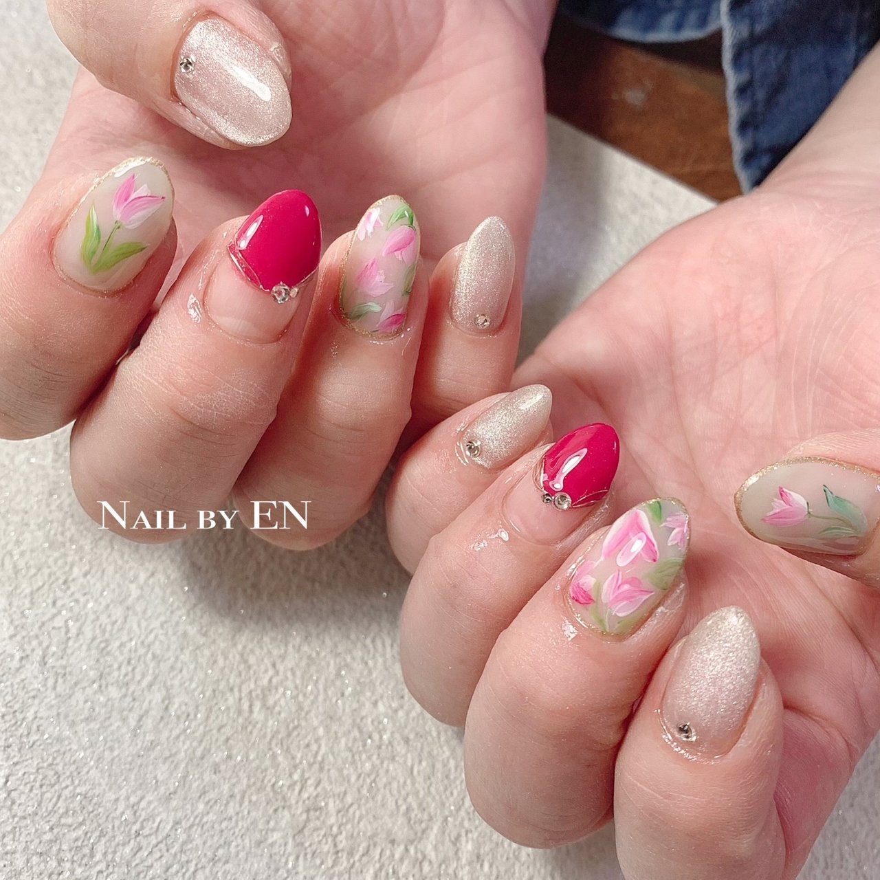 春 ハンド フラワー ショート ピンク Namiのネイルデザイン No ネイルブック