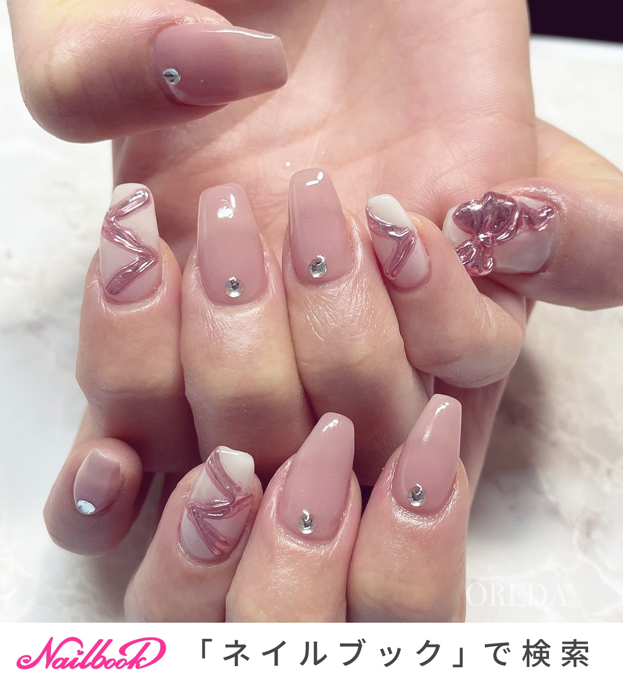 68))リボンネイル フレンチガーリー ミラー 上品 シンプル ピンクネイル 68))リボンネイル フレンチガーリー ミラー 上品 シンプル