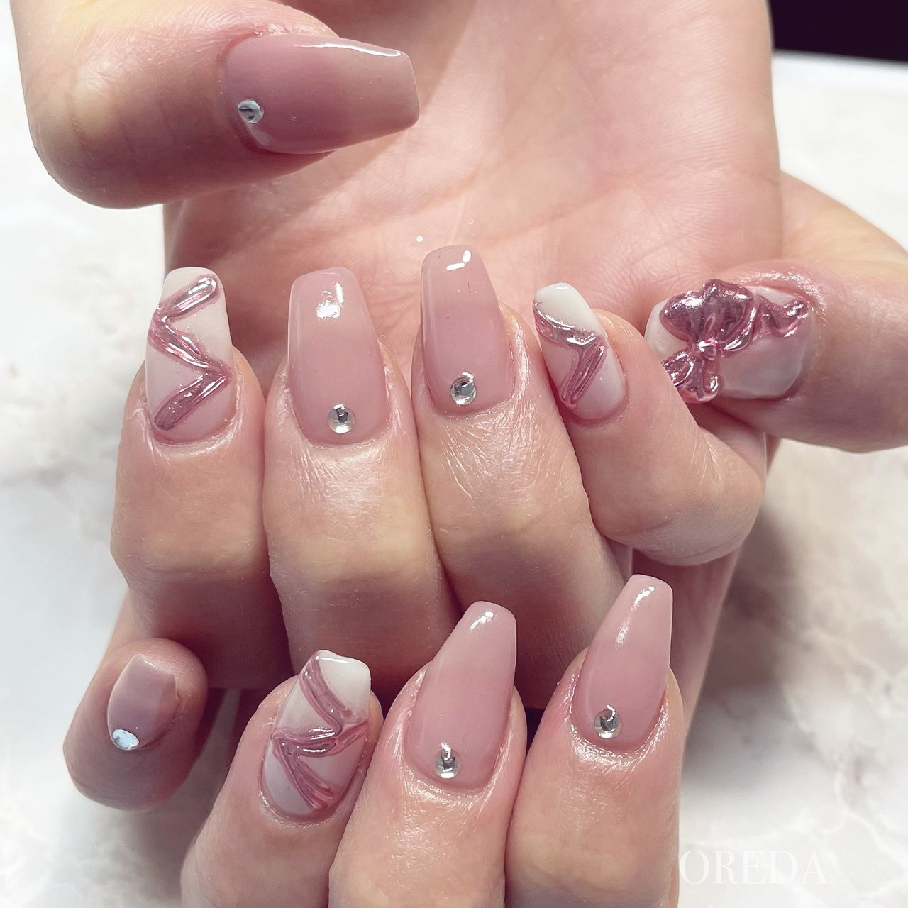 ワンカラー/オーロラ/ミラー/リボン/ホワイト - oreda_nailsalon