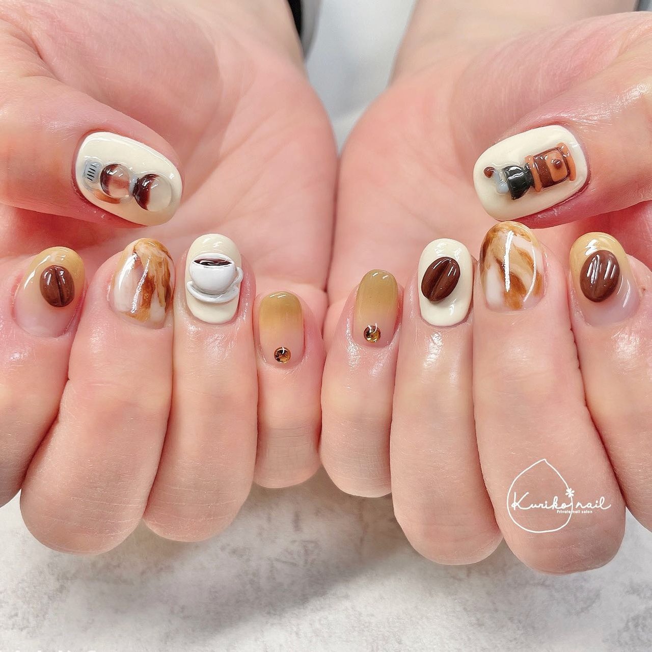 オールシーズン/ハンド/3D/マーブル/ホワイト - Kuriko*nailのネイル