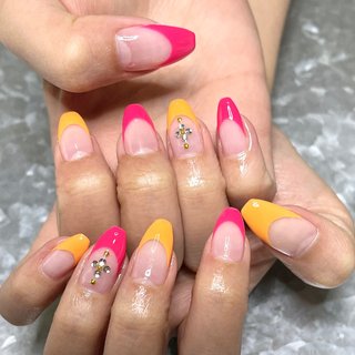 人気順 ロング オレンジフレンチのネイルデザイン ネイルブック