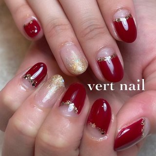 シンプル ボルドー 逆フレンチネイルのネイルデザイン ネイルブック