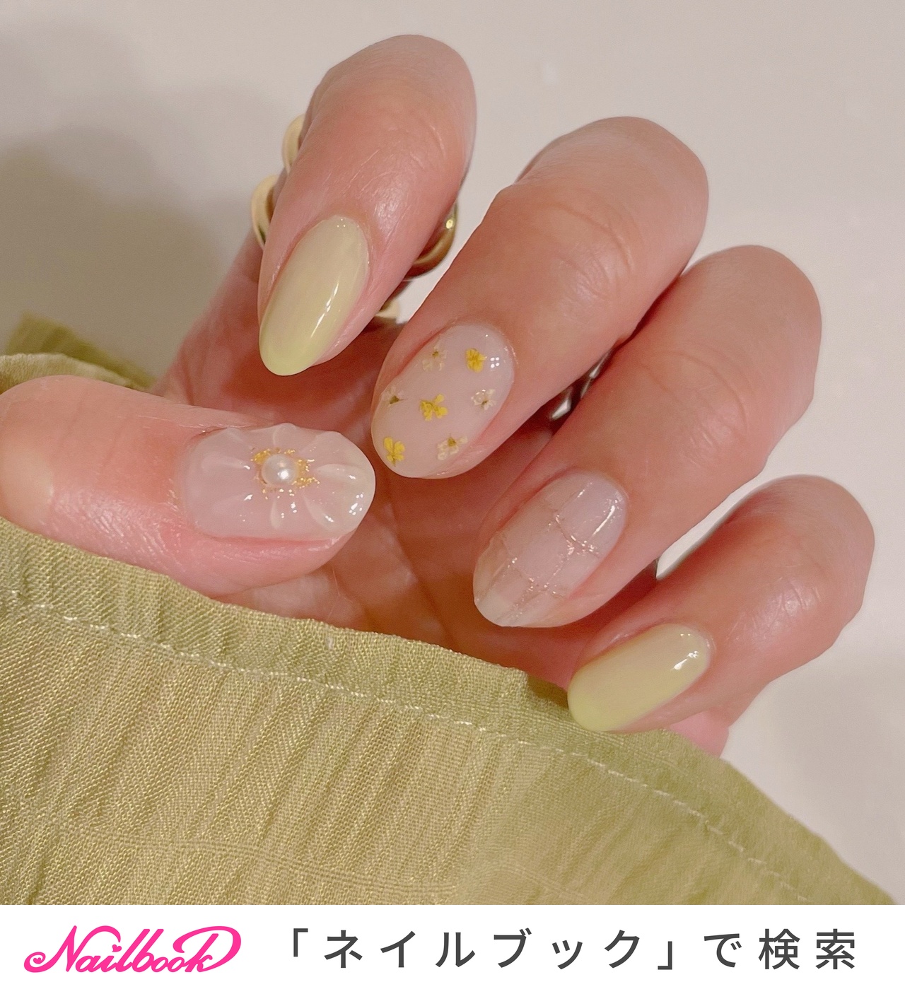 Agunik Riche／押し花ネイル／水彩フラワーネイル／手書き