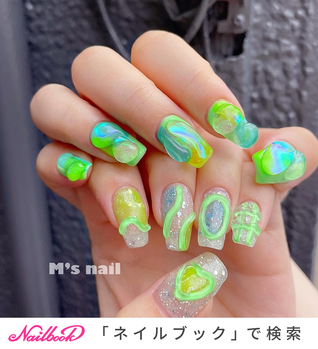 ターコイズ/水色/#黄緑のネイルデザイン｜ネイルブック