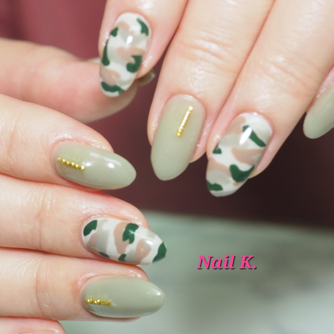 ハンド カモフラージュ グリーン ブラウン ジェルネイル Nail K のネイルデザイン No ネイルブック