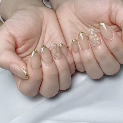 フレンチ/ラメ/シースルー/キルティング/ベージュ - nailsalon