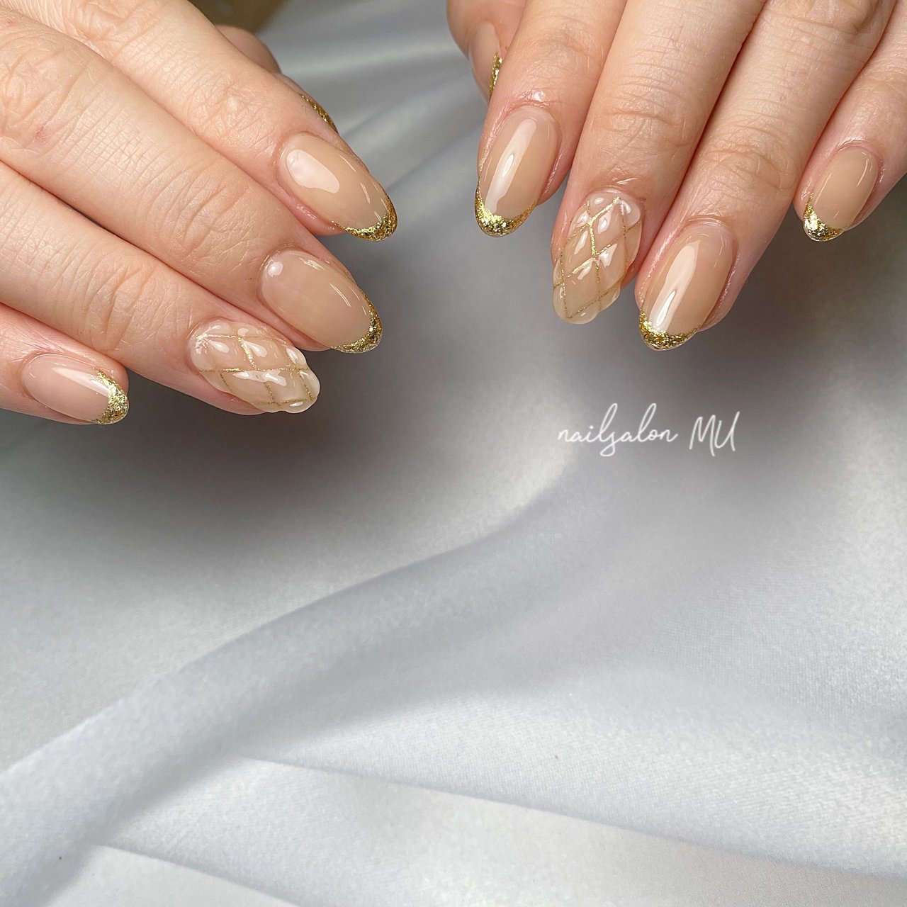 フレンチ/ラメ/シースルー/キルティング/ベージュ - nailsalon