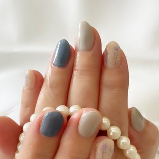 ベージュ ネイビー グレーのネイルデザイン ネイルブック