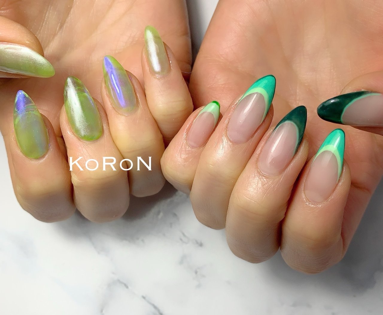 春 ハンド シンプル フレンチ グリーン Koron Nailのネイルデザイン No ネイルブック