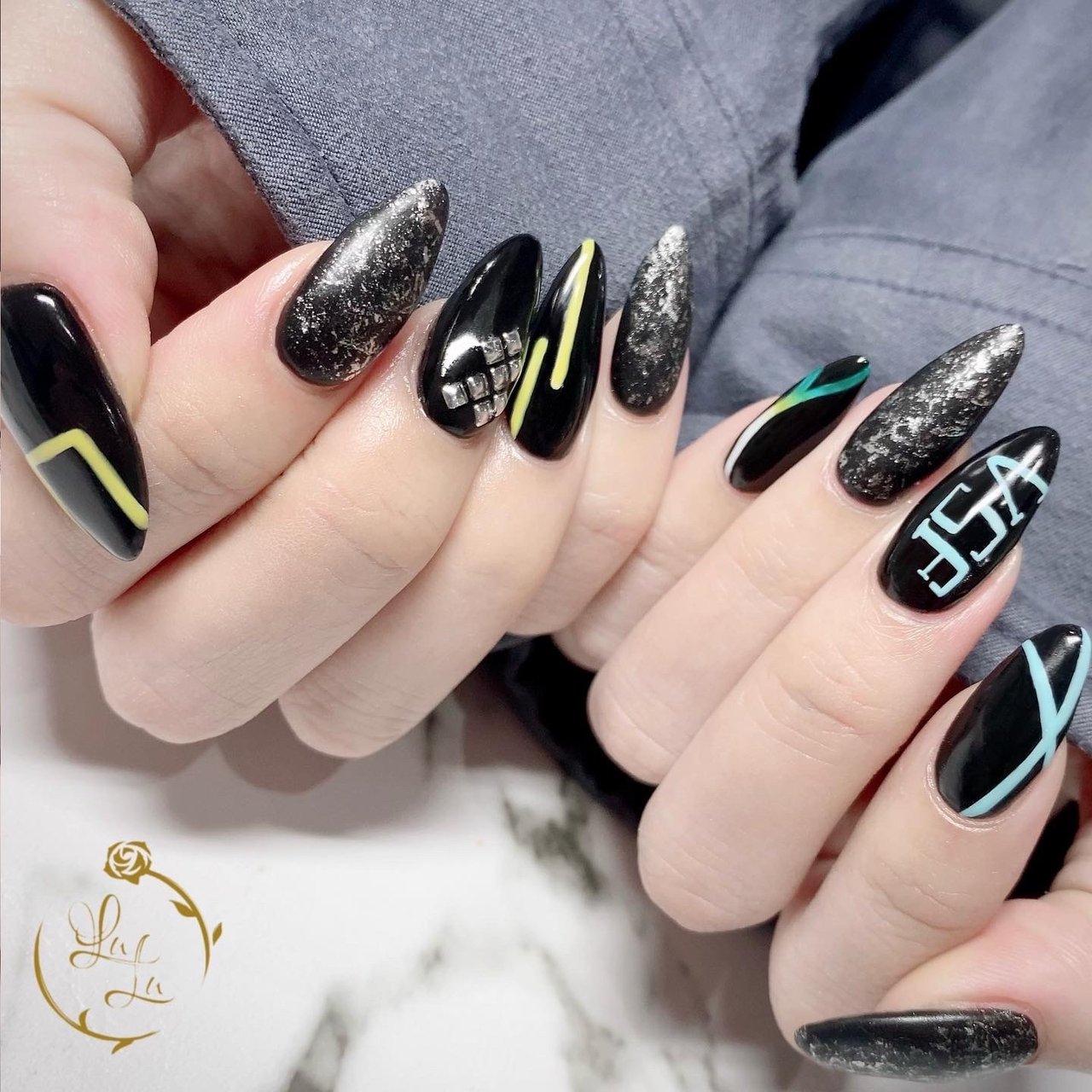 ハンド ロング イエロー 水色 ブラック Luxul ルズール のネイルデザイン No ネイルブック