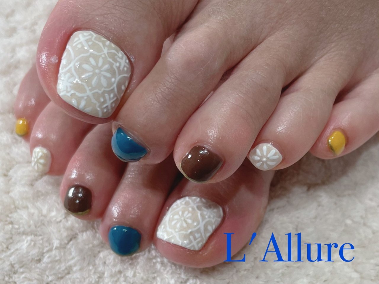 フット アンティーク エスニック ホワイト グリーン Nail Salon L Allureのネイルデザイン No ネイルブック