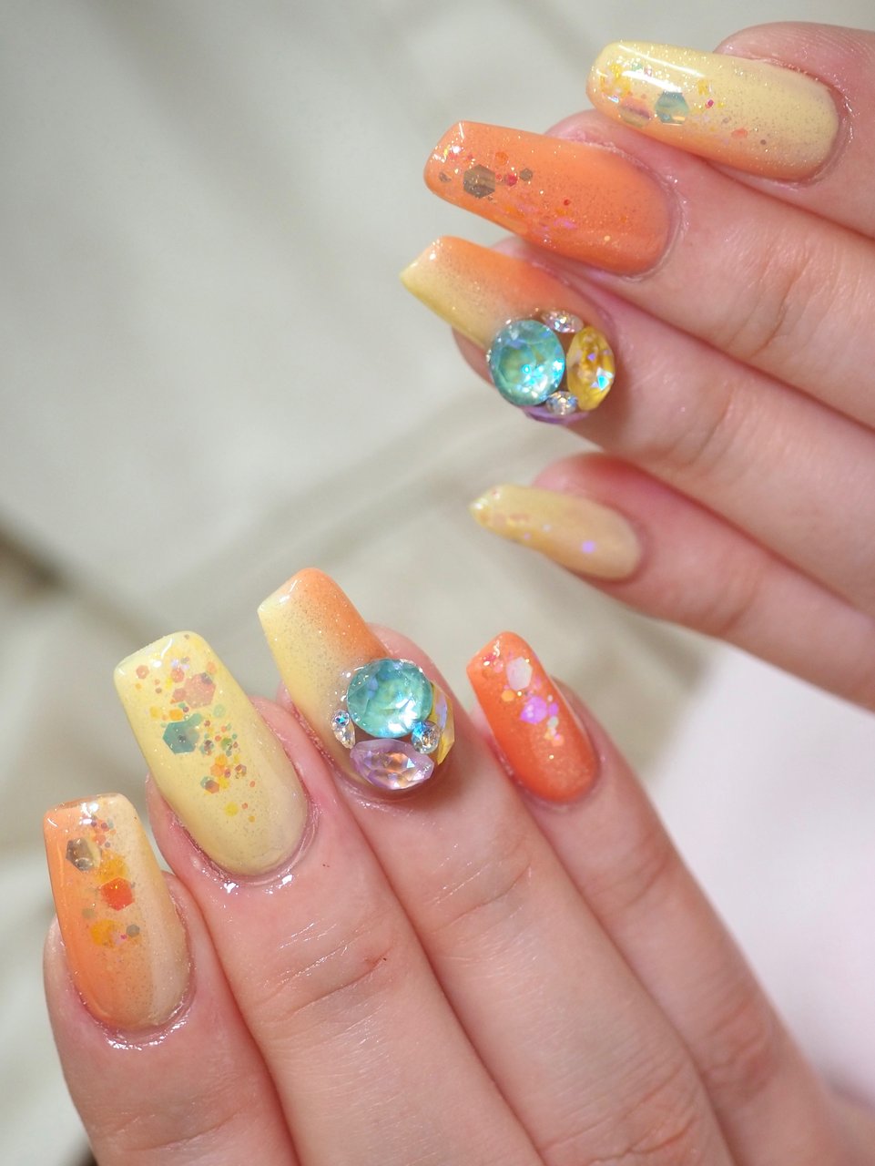 春 ハンド ミディアム オレンジ イエロー Chinaのネイルデザイン No ネイルブック