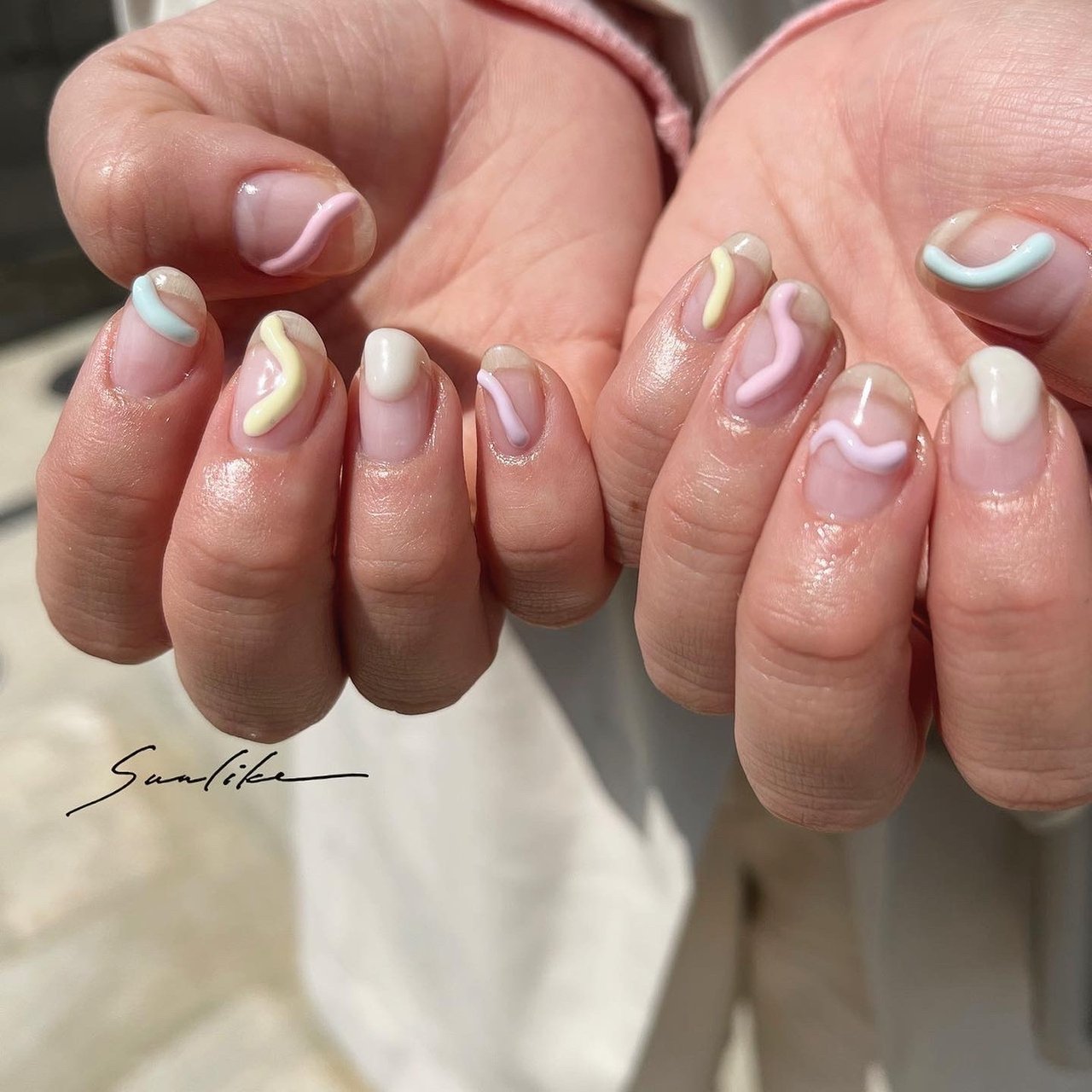 オールシーズン ハンド ミディアム ピンク 水色 Harunaのネイルデザイン No ネイルブック