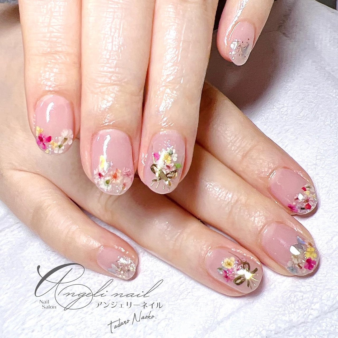 春 ハンド ラメ フラワー 押し花 北広島市ネイルサロン Angeli Nailのネイルデザイン No ネイルブック