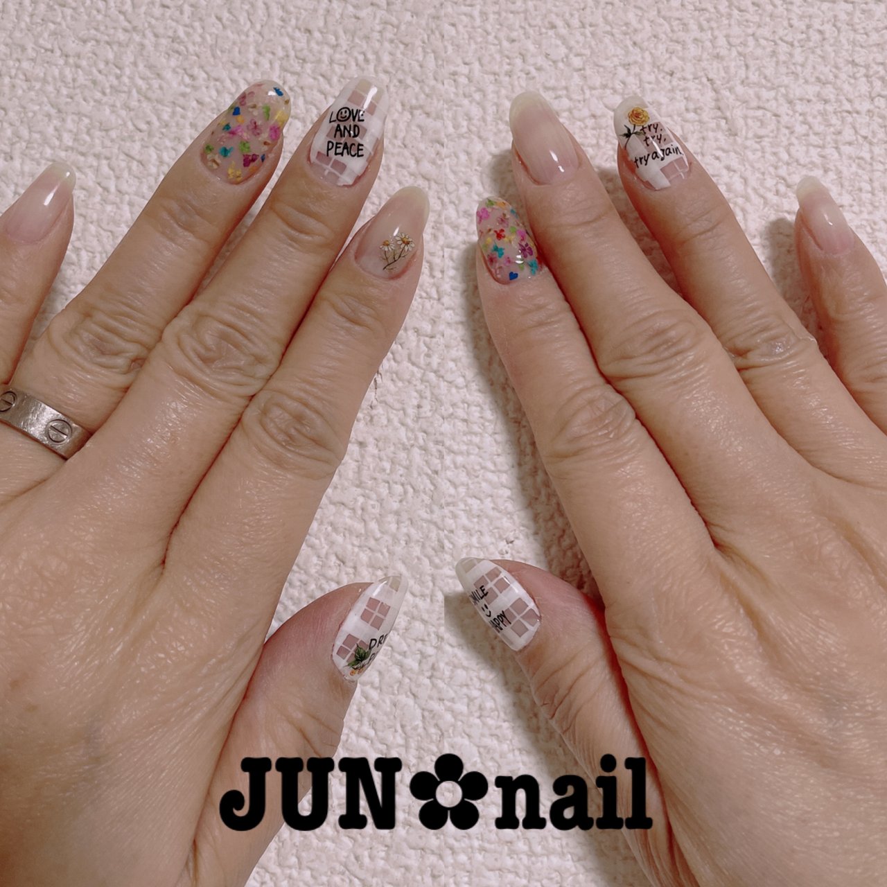 オールシーズン ハンド シンプル フラワー チェック Jun Nailのネイルデザイン No ネイルブック