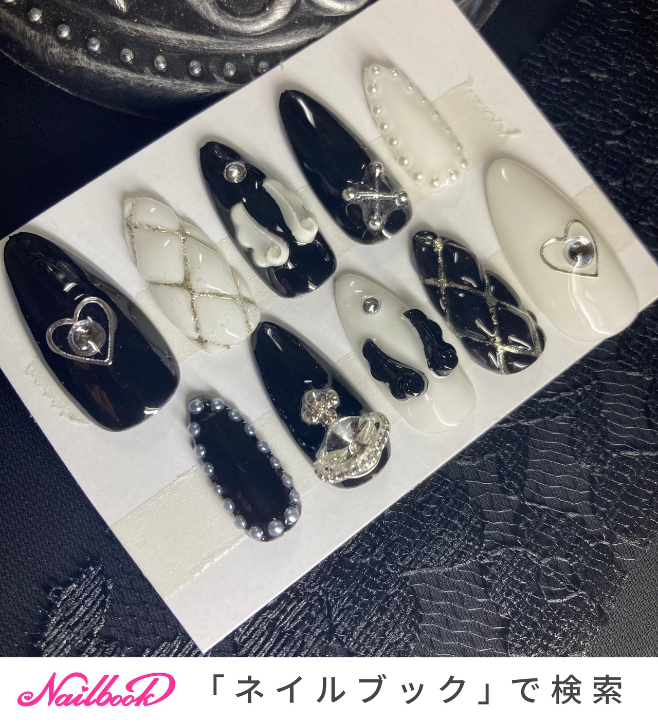 ハンド/ホワイト/ブラック/シルバー/ジェルネイル - ぽこ𓃺‪‪❤︎‬の‬