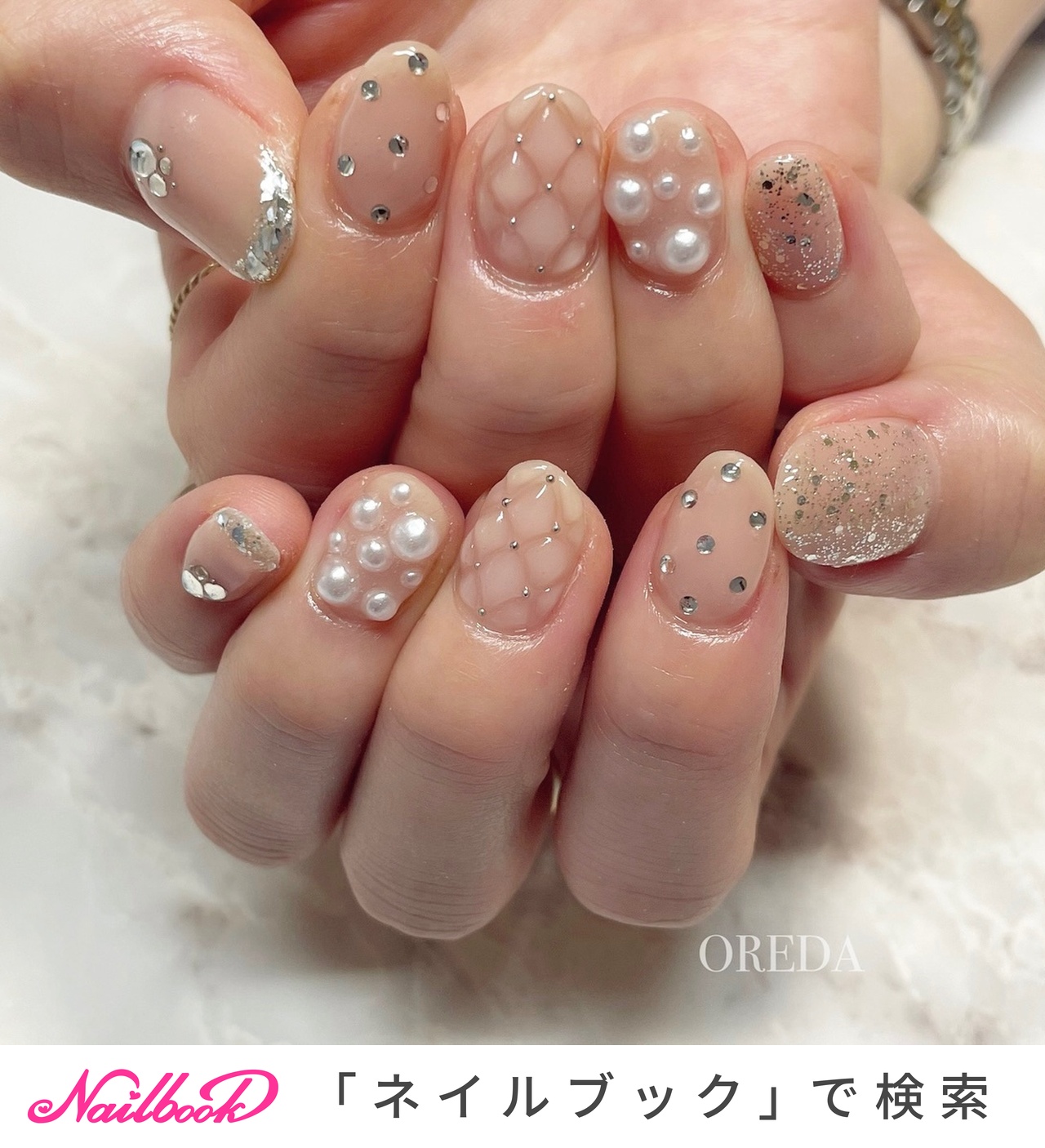 51))ストーンネイル フレンチガーリー ネイルチップ ブライダルネイル