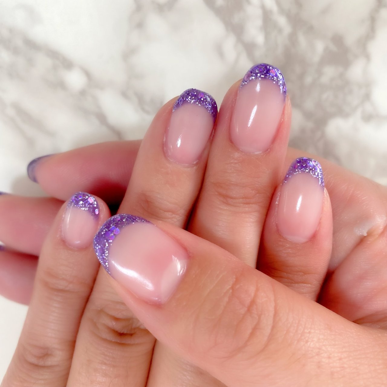 オールシーズン ハンド フレンチ ラメ パープル Nail Sandalfonのネイルデザイン No ネイルブック