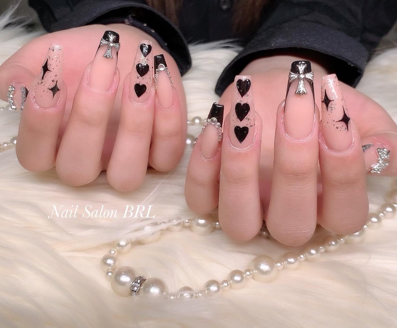 ハートネイル パールネイル 韓国ネイル ワンホンネイル
