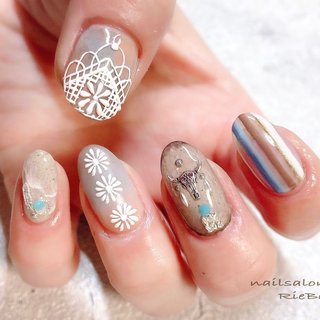 フェザー/ターコイズのネイルデザイン｜ネイルブック 