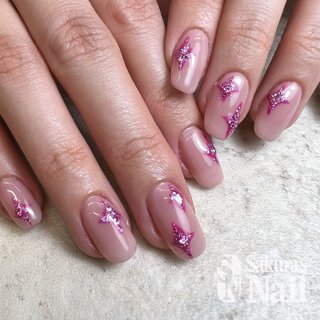 ネイルチップ ボルドー 赤 リボン ハート ストーン フレンチガーリー