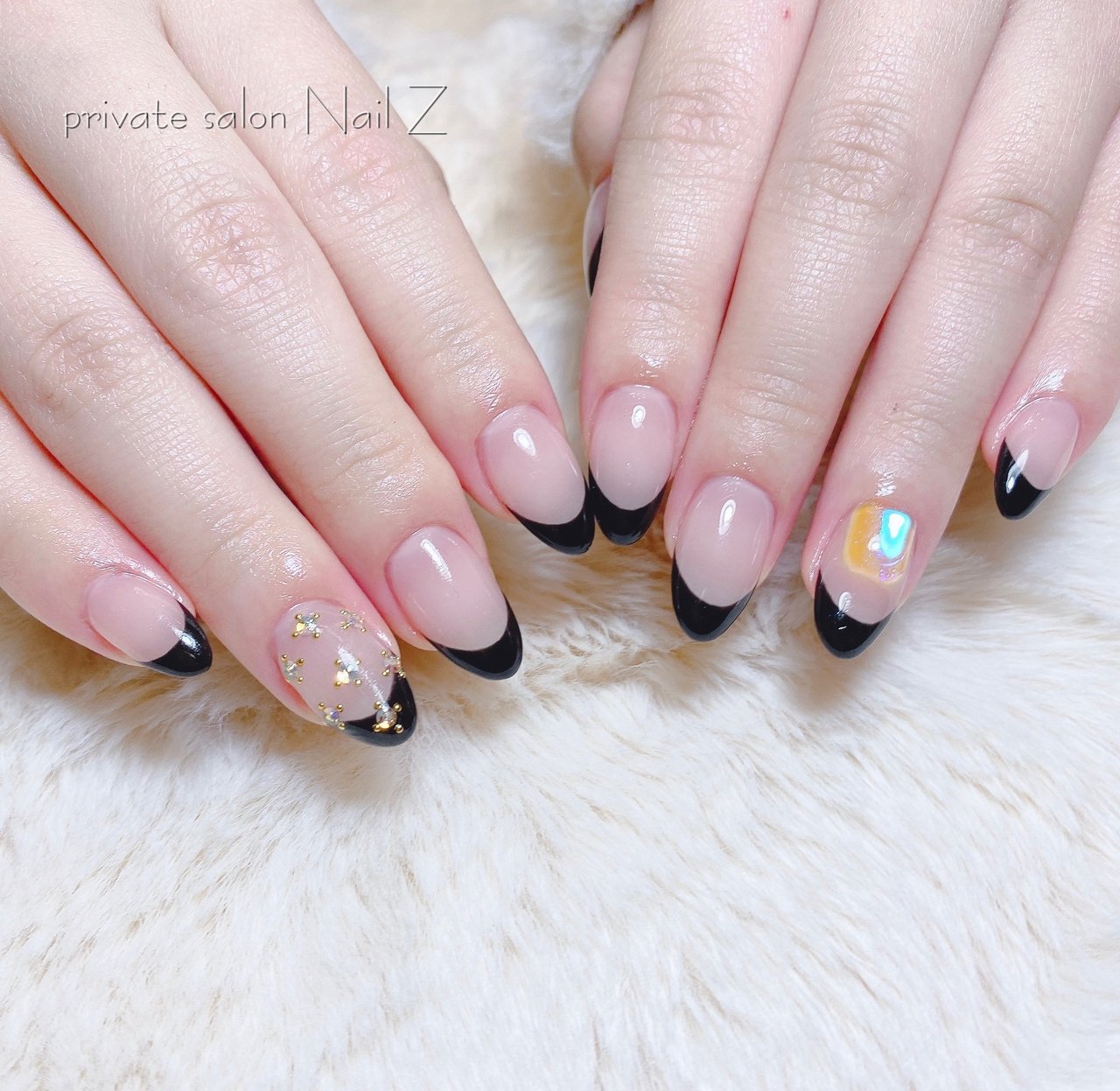 ハンド フレンチ ミディアム ブラック ジェルネイル Nail Z ネイルジー のネイルデザイン No ネイルブック