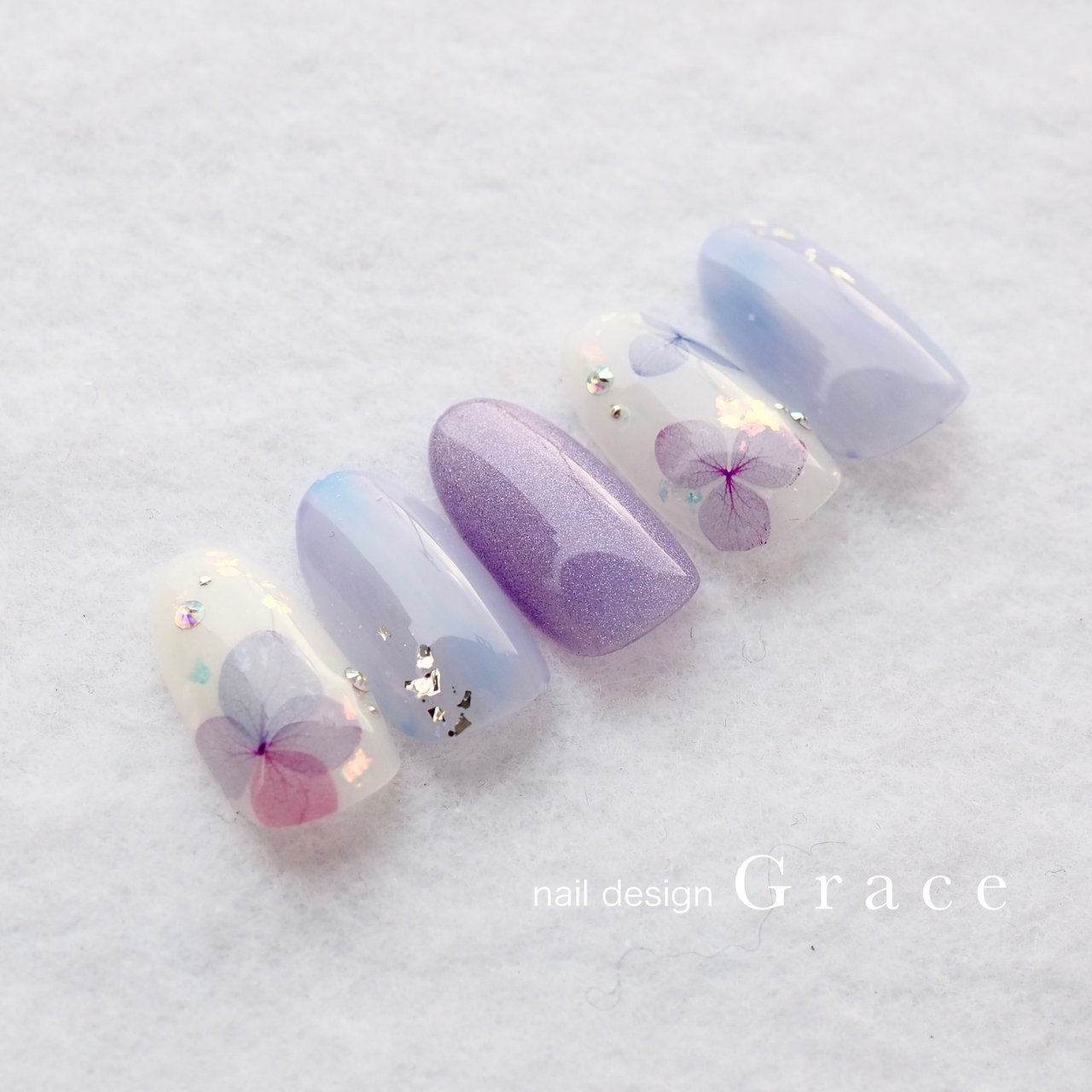 梅雨 フラワー 水色 ブルー パープル Grace Miyabiのネイルデザイン No ネイルブック