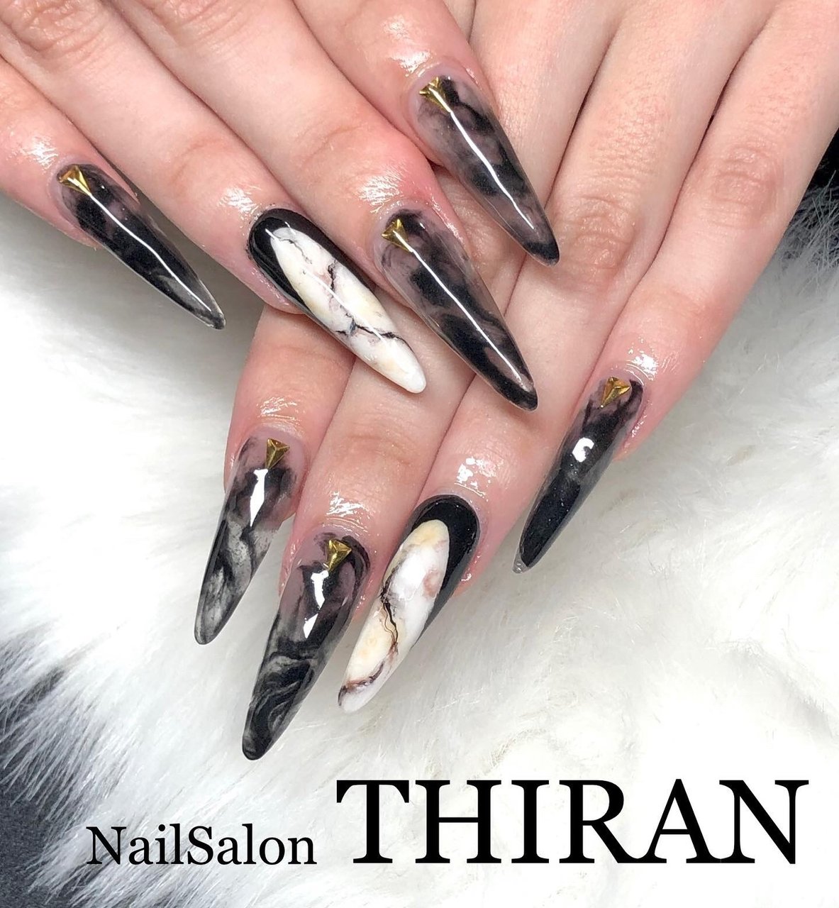 オールシーズン ハンド 大理石 マーブル ロング Nailsalon Thiranのネイルデザイン No ネイルブック