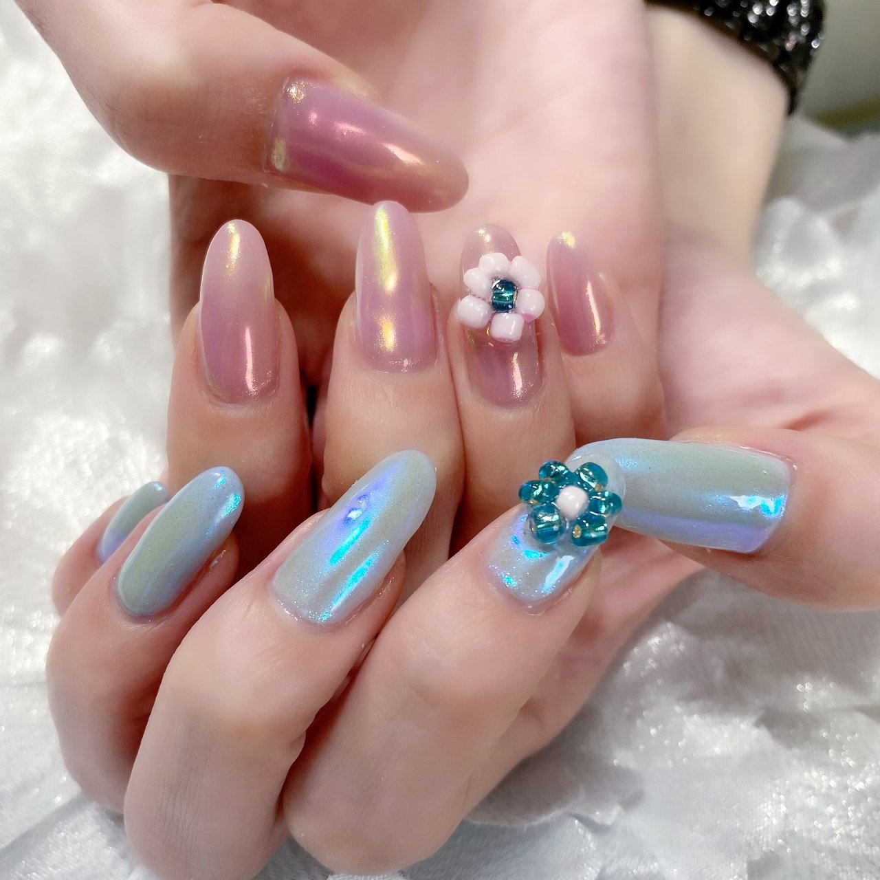 春 夏 フラワー オーロラ ピンク Mayumi0411のネイルデザイン No ネイルブック