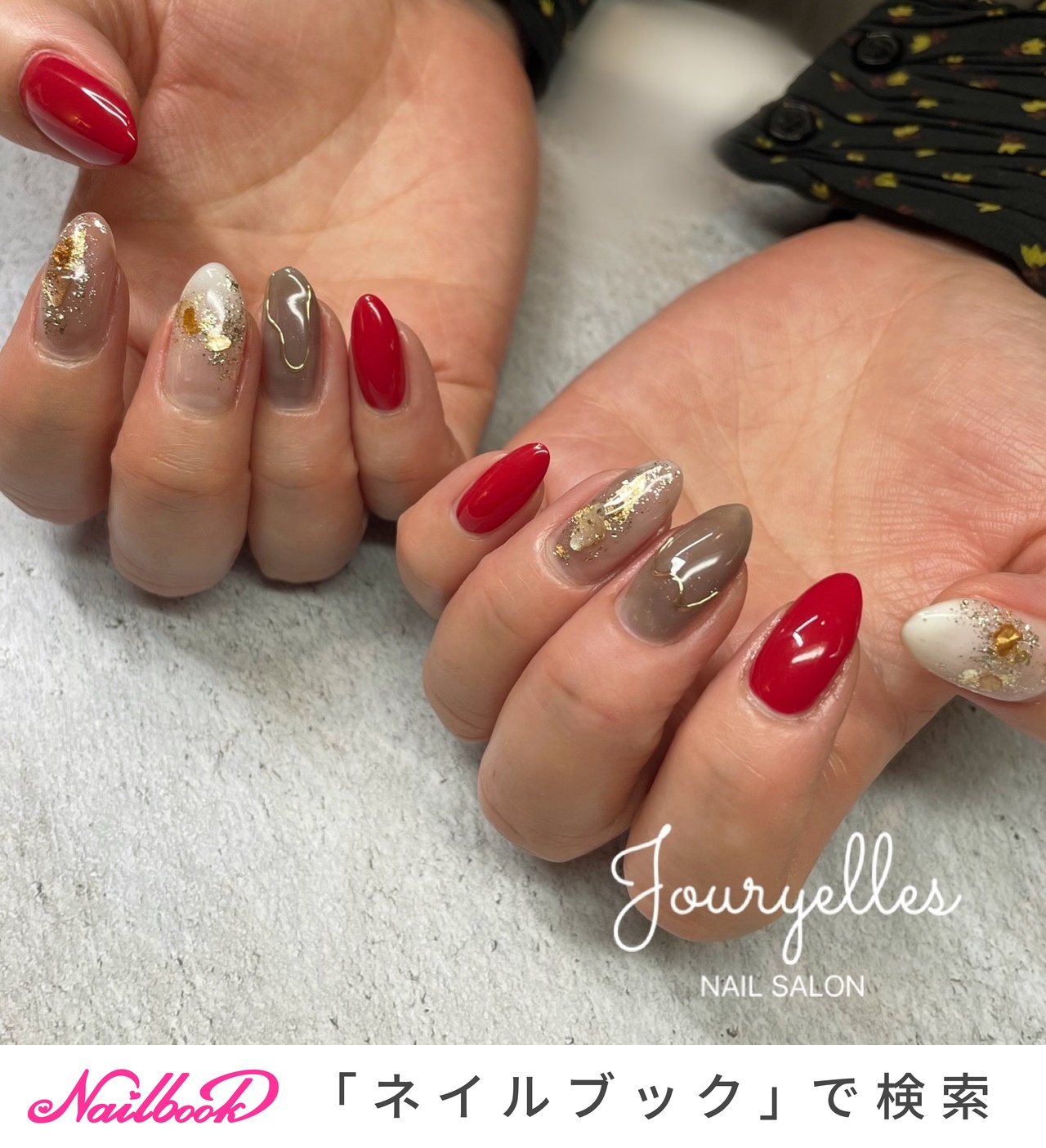 レッド グレーのネイルデザイン ネイルブック