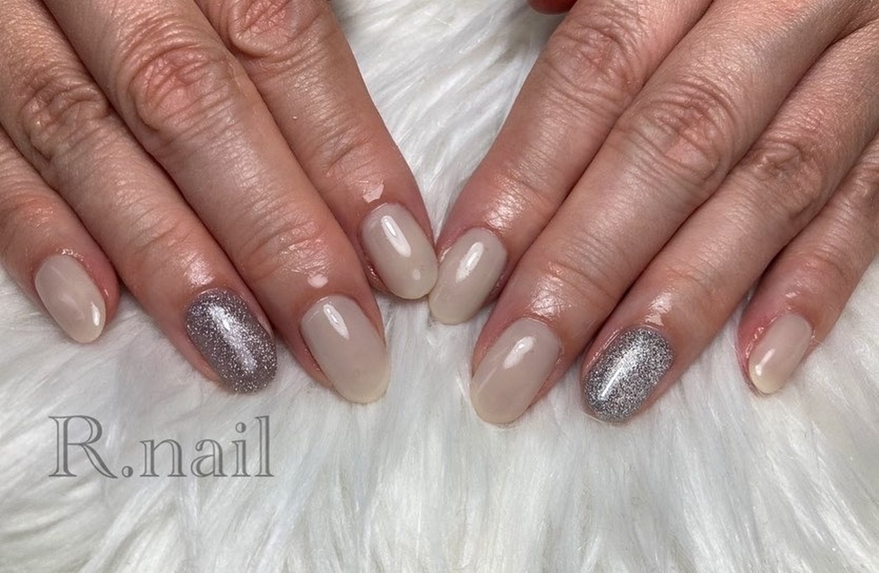 ベージュ グレー シルバー R Nail Salonのネイルデザイン No ネイルブック