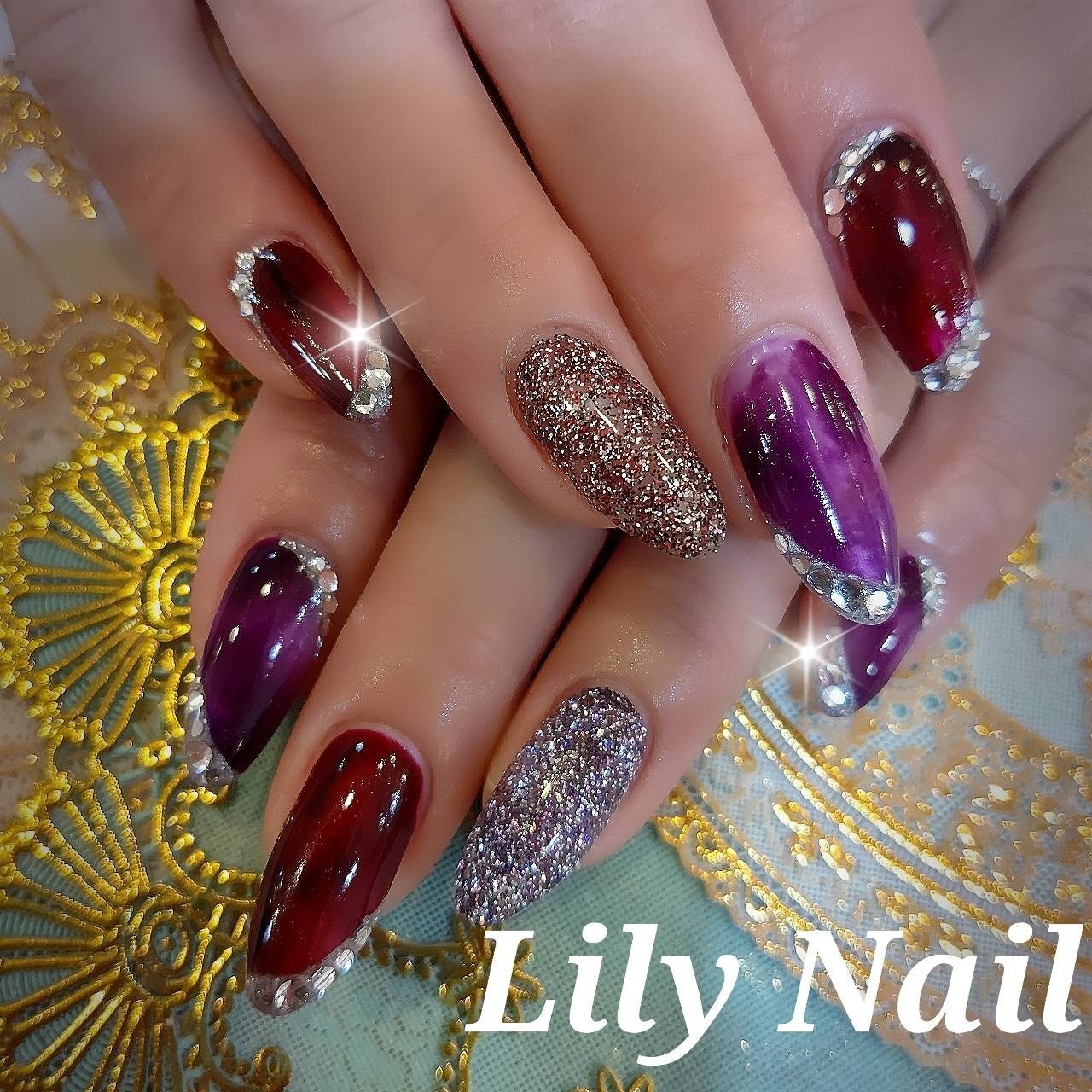 冬 ハンド ミディアム レッド パープル aのネイルデザイン No ネイルブック